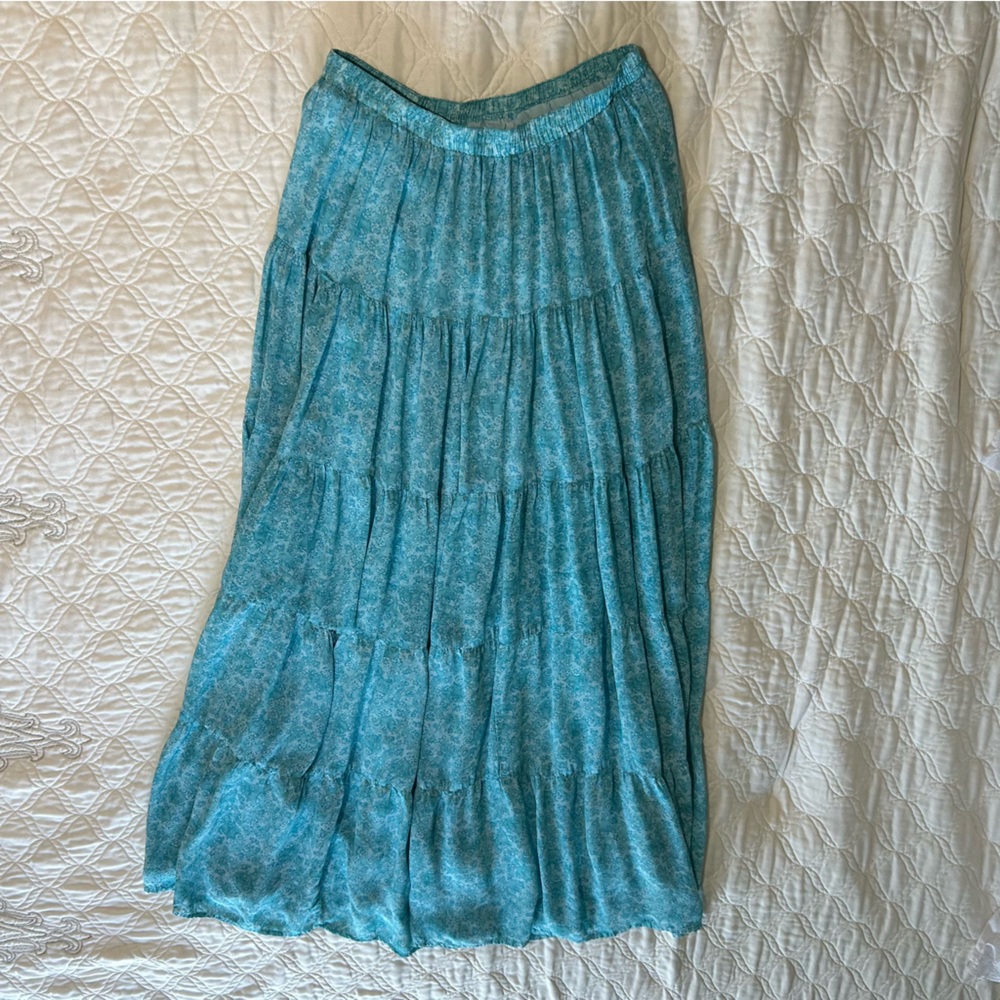 Carole Little Long Blue Maxi Skirt with Floral Pattern Size 8
